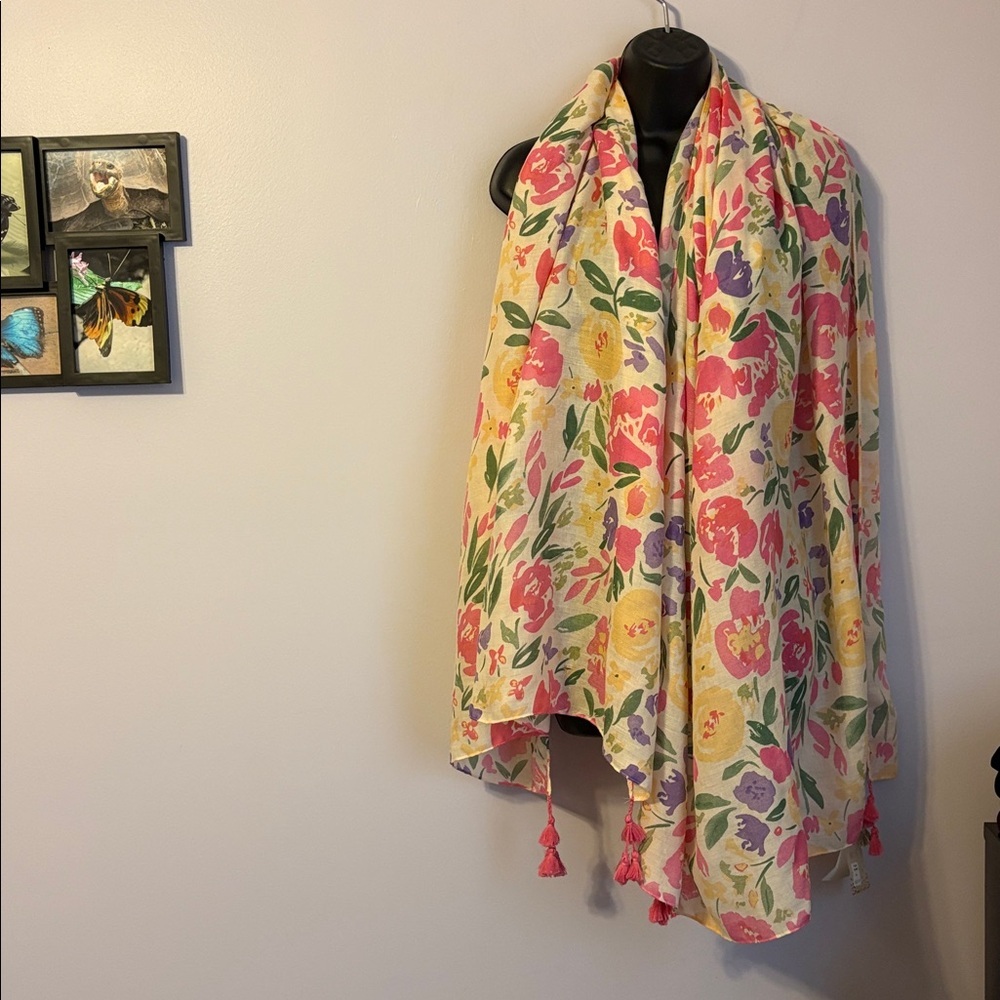 2 Chic Spring Floral Large Scarf Shawl Wrap Tassel OS